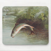 Antiker Druck eines springenden Bachforellen beim  Mousepad (Vorne)