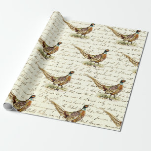 Antiker Fasanenvogel auf antiker Briefschrift Geschenkpapier