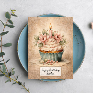 Antiker floraler Cupcake Karte