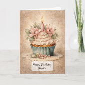 Antiker floraler Cupcake Karte (Vorderseite)