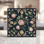 Antiker floraler viktorianischer Damast - Rosa Ros Fliese