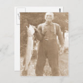 Antiker Foto Mann mit großem Fisch Postkarte (Vorne/Hinten)