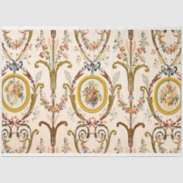 Antiker französischer Rokoko Floral Gold Creme Dec Seidenpapier