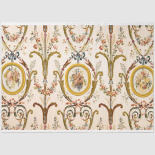 Antiker französischer Rokoko Floral Gold Creme Dec Seidenpapier