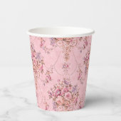 Antiker französischer Rosa Viktorianischer Blumens Pappbecher (Rückseite)