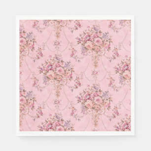 Antiker französischer Rosa Viktorianischer Blumens Serviette