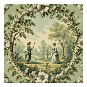 Antiker Garten salbeigrüner floraler Stil Poster