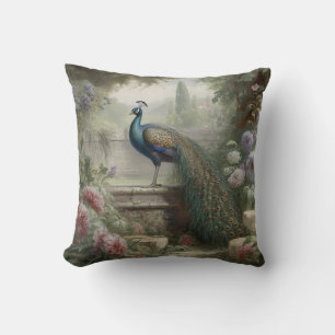 Antiker Geheimgarten-Pfau und steinerne Treppe Kissen