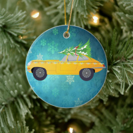Antiker Gelber Wagen Keramik Ornament