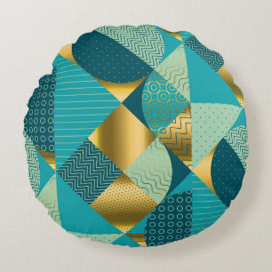 Antiker geometrischer Stoff, nahtloses Patchwork. Rundes Kissen