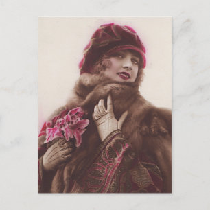 Antiker Glamour, schöne Frau, Vintages Portrait Postkarte