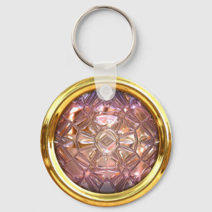 Antiker Glas-Knopf rosa und gold Schlüsselanhänger