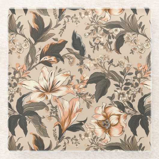 Antiker Glasuntersetzer mit Blumenmuster (Vorderseite)