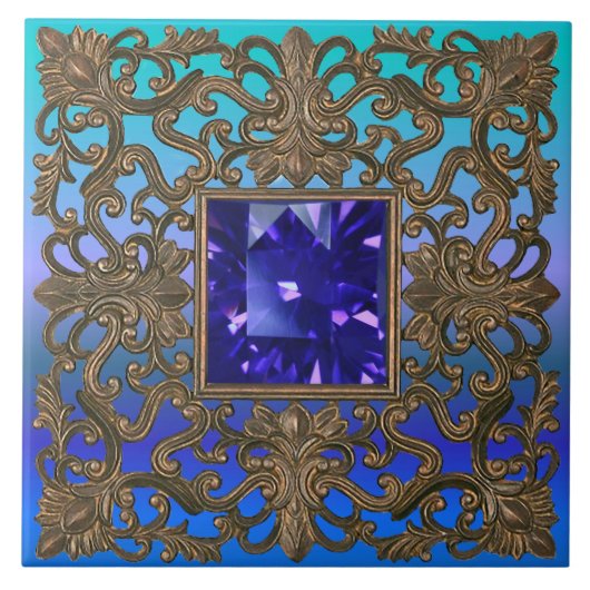 Antiker Gold-und Saphir-Pfau Fliese (Vorderseite)