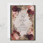 Antiker Goldrahmen mit tiefen roten Blüten Einladung (Vorderseite)