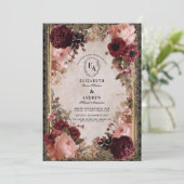 Antiker Goldrahmen mit tiefen roten Blüten Einladung (Stehend Vorderseite)