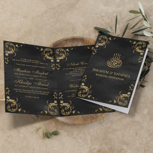 Antiker Goldrahmen Schwarze islamische Hochzeit Einladung