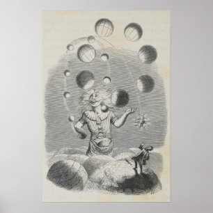 Antiker Grandville Spaß Astronomie Planet Juggling Poster