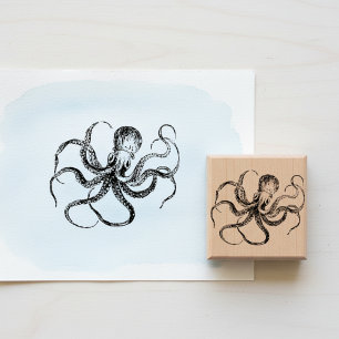 Antiker gravierter Oktopus Holzstempel Gummistempel
