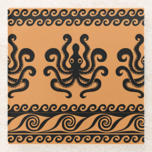 Antiker griechischer Oktopus, Wellenmuster Glasuntersetzer