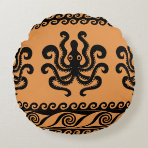 Antiker griechischer Oktopus, Wellenmuster Rundes Kissen
