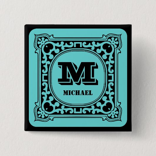 Antiker grüner Monogramm-Stil viktorianisch kompli Button (Vorderseite)