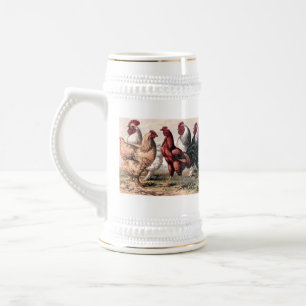 Antiker Hahn und Hühner Landkrug Bierglas
