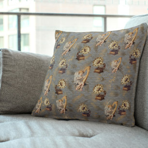 Antiker Harf und Gramophon auf Steel Gray Kissen