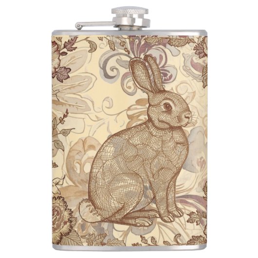 Antiker Hase, Süßer Hase mit Blumenmuster Flachmann (Vorderseite)