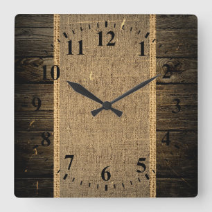 Antiker Holz-Look Jute Rustikal Quadratische Wanduhr