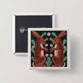 Antiker Holzland-Hase-Frühlingsblumenschmuck Button (Vorne & Hinten)