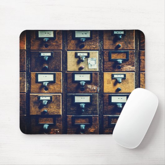 Antiker Holzschrank für Bibliothekskartenkatalog Mousepad (Mit Mouse)