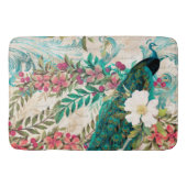 Antiker Illustrierter Pfau & Blume Grunge Badematte (Vorderseite)