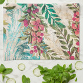 Antiker Illustrierter Pfau & Blume Grunge Geschirrtuch (Gefaltet)