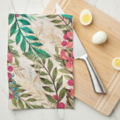 Antiker Illustrierter Pfau & Blume Grunge Geschirrtuch (Viertel Falte)