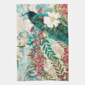 Antiker Illustrierter Pfau & Blume Grunge Geschirrtuch (Vertikal)