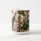 Antiker Illustrierter Pfau & Blume Grunge Kaffeetasse (Mittel)