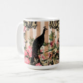 Antiker Illustrierter Pfau & Blume Grunge Kaffeetasse (Vorderseite Links)