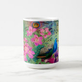 Antiker Illustrierter Pfau & Blume Grunge Kaffeetasse (Mittel)