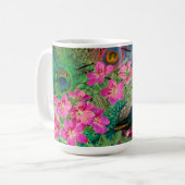 Antiker Illustrierter Pfau & Blume Grunge Kaffeetasse (Vorderseite Links)