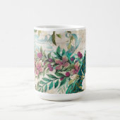 Antiker Illustrierter Pfau & Blume Grunge Kaffeetasse (Mittel)