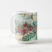 Antiker Illustrierter Pfau & Blume Grunge Kaffeetasse (Vorderseite Links)
