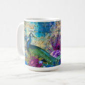 Antiker Illustrierter Pfau & Blume Grunge Kaffeetasse (Vorderseite Links)