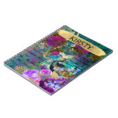 Antiker Illustrierter Pfau & Blume Grunge Notizblock (Linke Seite)