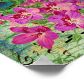 Antiker Illustrierter Pfau & Blume Grunge Poster (Ecke)