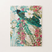 Antiker Illustrierter Pfau & Blume Grunge Puzzle (Vertikal)
