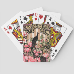 Antiker Illustrierter Pfau & Blume Grunge Spielkarten