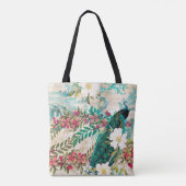 Antiker Illustrierter Pfau & Blume Grunge Tasche (Rückseite)