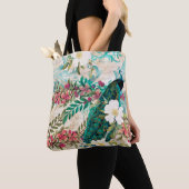 Antiker Illustrierter Pfau & Blume Grunge Tasche (Von Nahem)