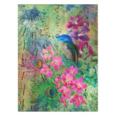 Antiker Illustrierter Pfau & Blume Grunge Tischdecke (Vorderseite)